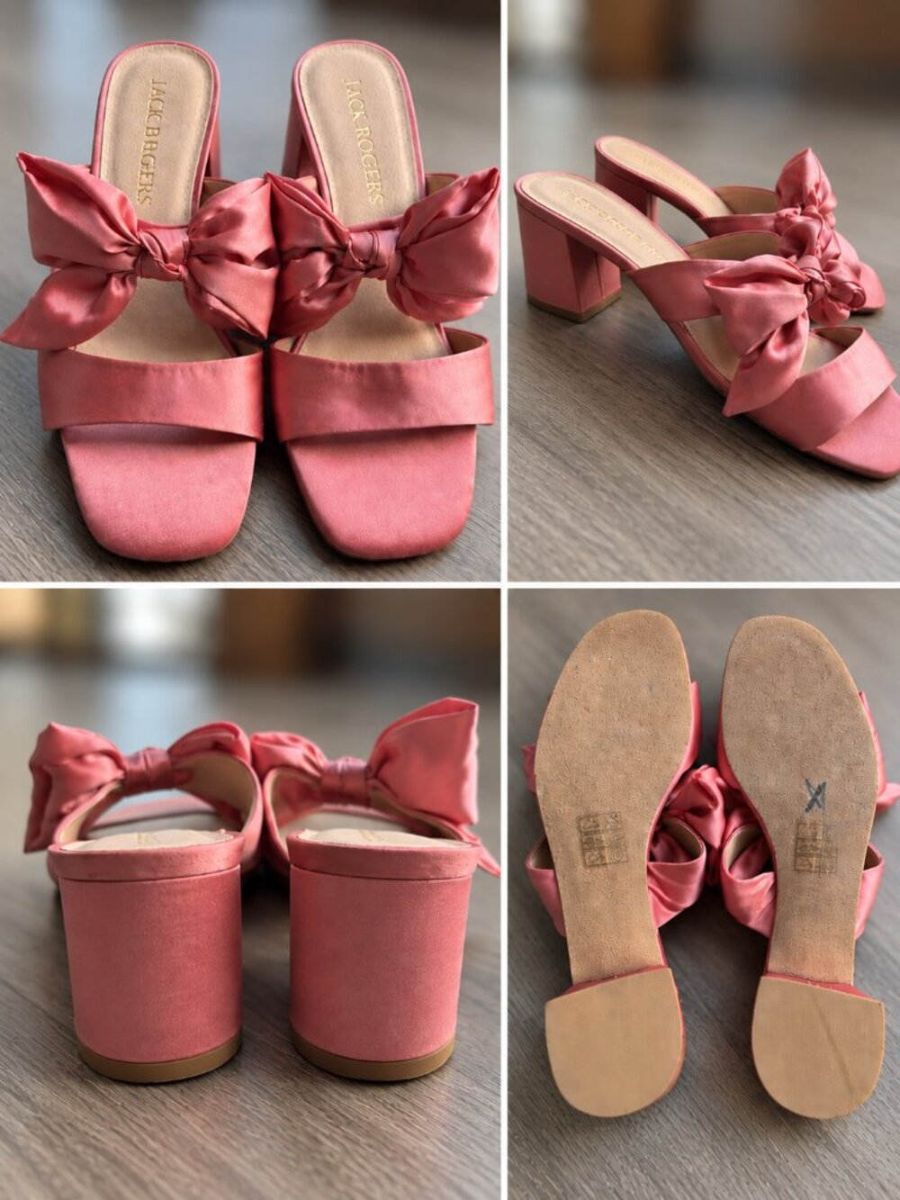 Jack Rogers Pink Satin Bow Block Heel Sandals Dress Shoes- size 9M